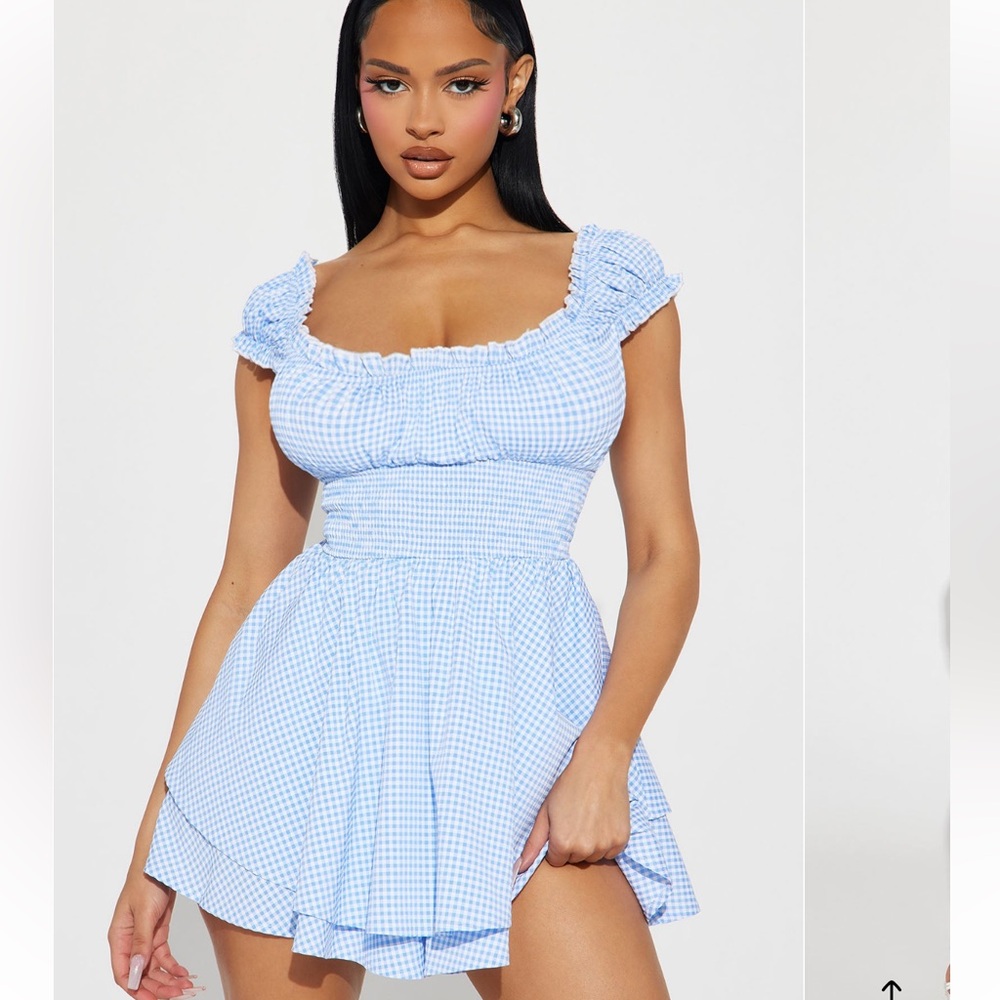 Fashion Nova Light Blue Gingham Romper